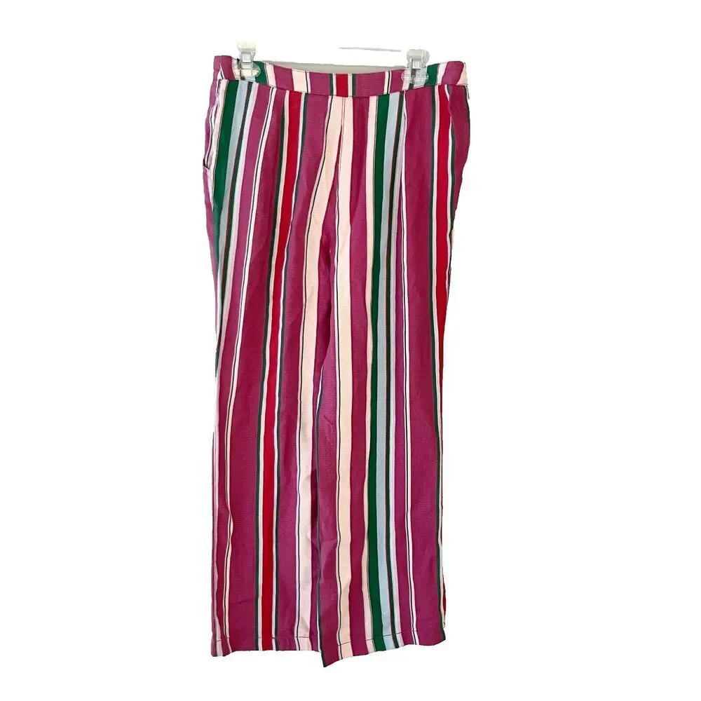 Free People Womens Red Cropped Pants 8 Wide Leg Striped Pull On NWT Comfort